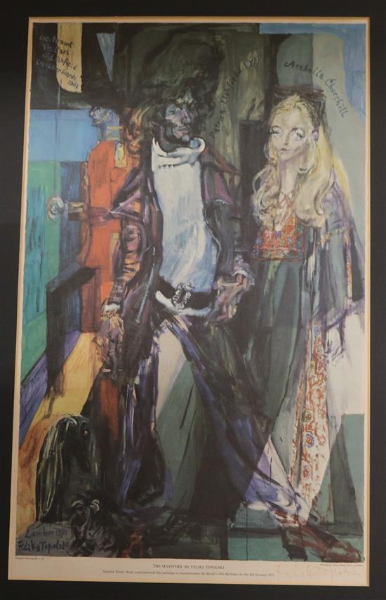 After Felix Topoloski, two identical signed prints, The Seventies, 62 x 38cm